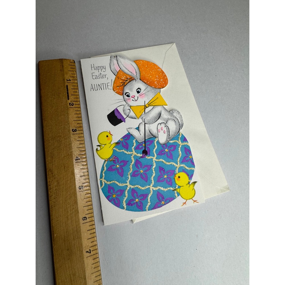 Vintage Rust Craft Happy Easter Auntie Greeting Card Bunny Chicks 10EF716-4 USA